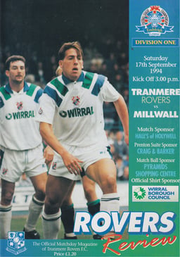 Tranmere Rovers v Millwall Match Programme 1994-09-17